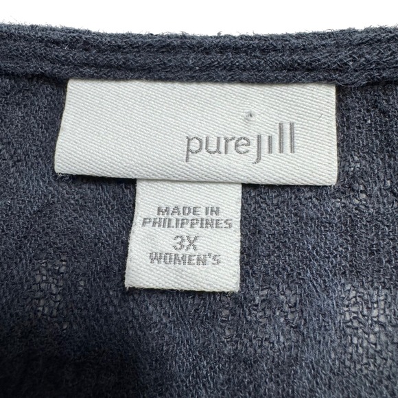 Pure Jill Tunic Top Black 3x Gauzy Button Front Long Sleeve Lagenlook Minimalist - Picture 3 of 6